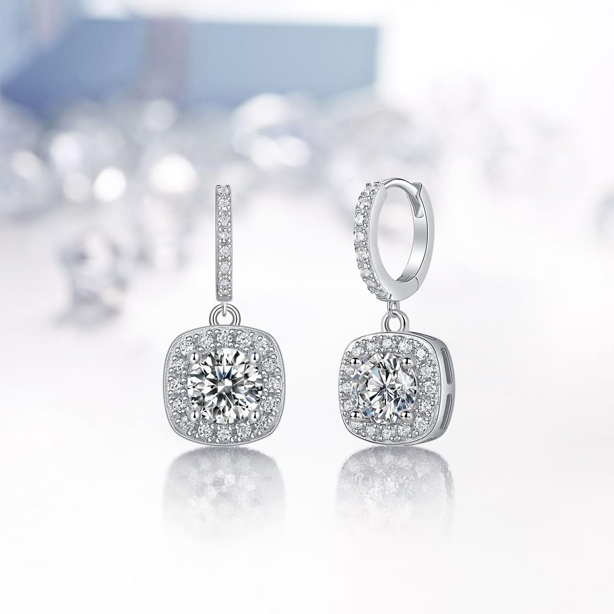 GIRIOIZ High-Carbon Diamond Hoop Earrings for Women Sterling Silver Cuff Earrings Drop Huggie Stud Halo Earrings with 18K (White2)