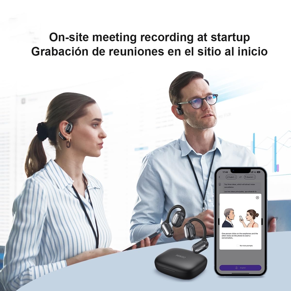 MINISO MS162 AI Language Translation Earbuds Real Time, 3 in 1 Translator Earbuds for 135 Languages, Fit iOS&Android, Bluetooth 5.4 Translation Headphones Devices with APP for Travel Business Learning