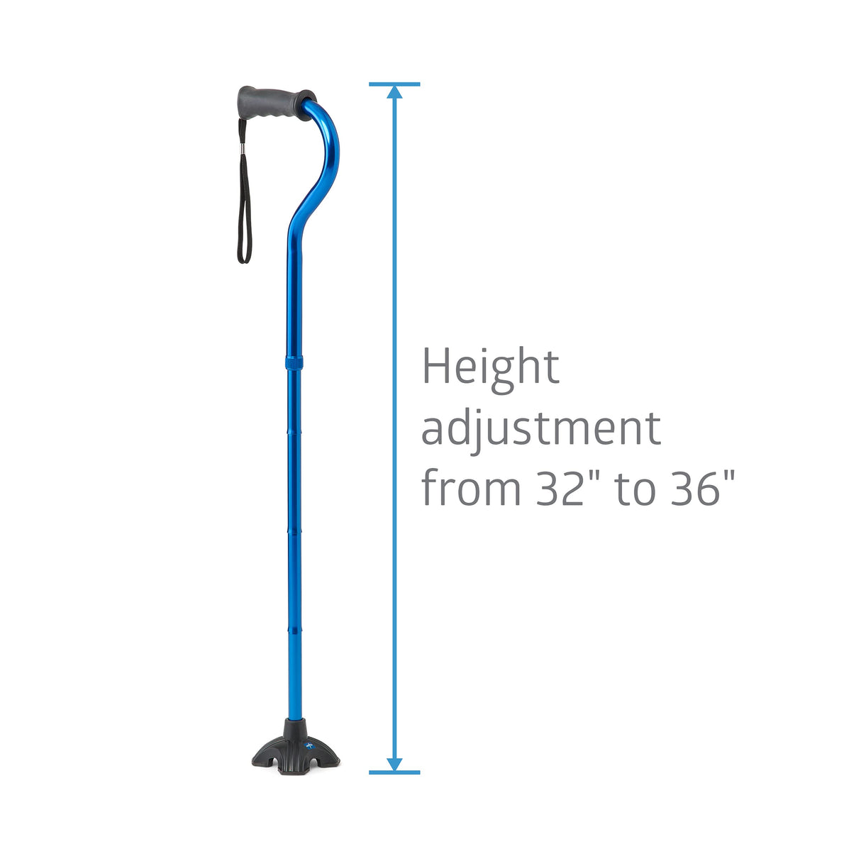 Medline Offset Folding Cane, 4-Point Base with Cushioned Gel Handle, Supports up to 350 lbs, Blue