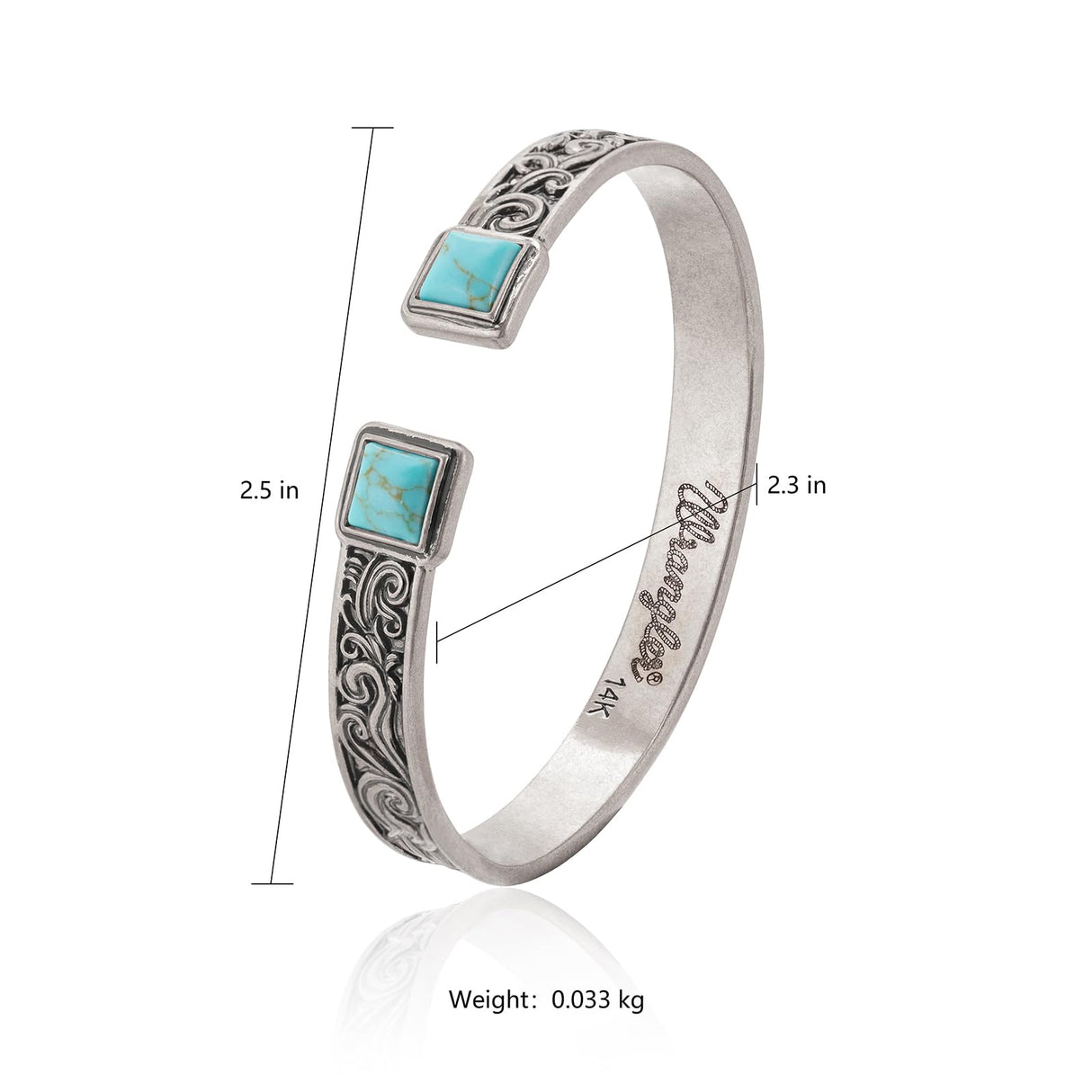 Montana West Wrangler Western Turquoise Bracelet for Women Cowgirl Country Adjustable Silver Plated Carved Floral Open Cuff Bangle Jewelry WGW-STL-1119STQ