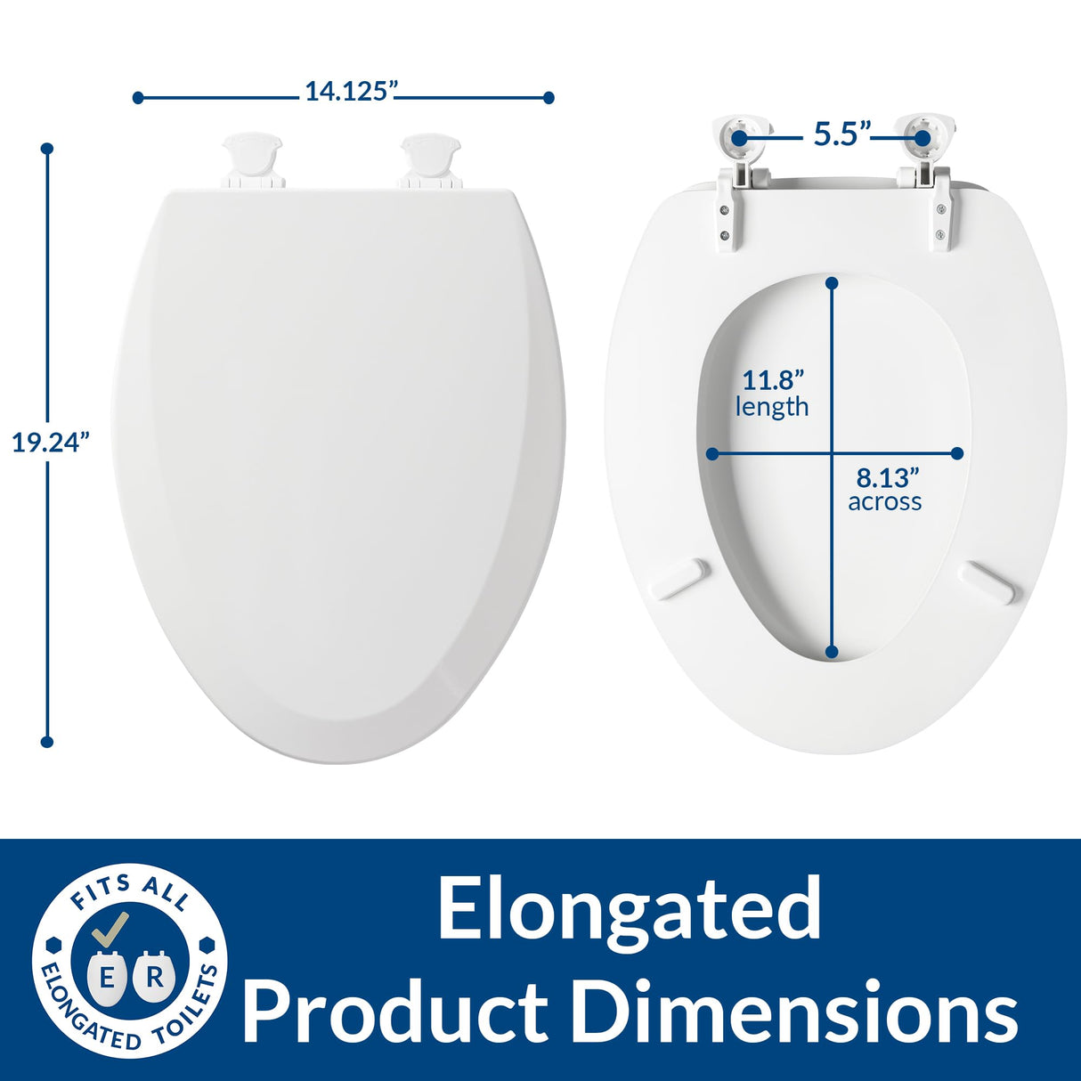Bemis 1500EC Durable Wooden Toilet Seat, Easy Clean Hinges, Made in USA, Elongated, White