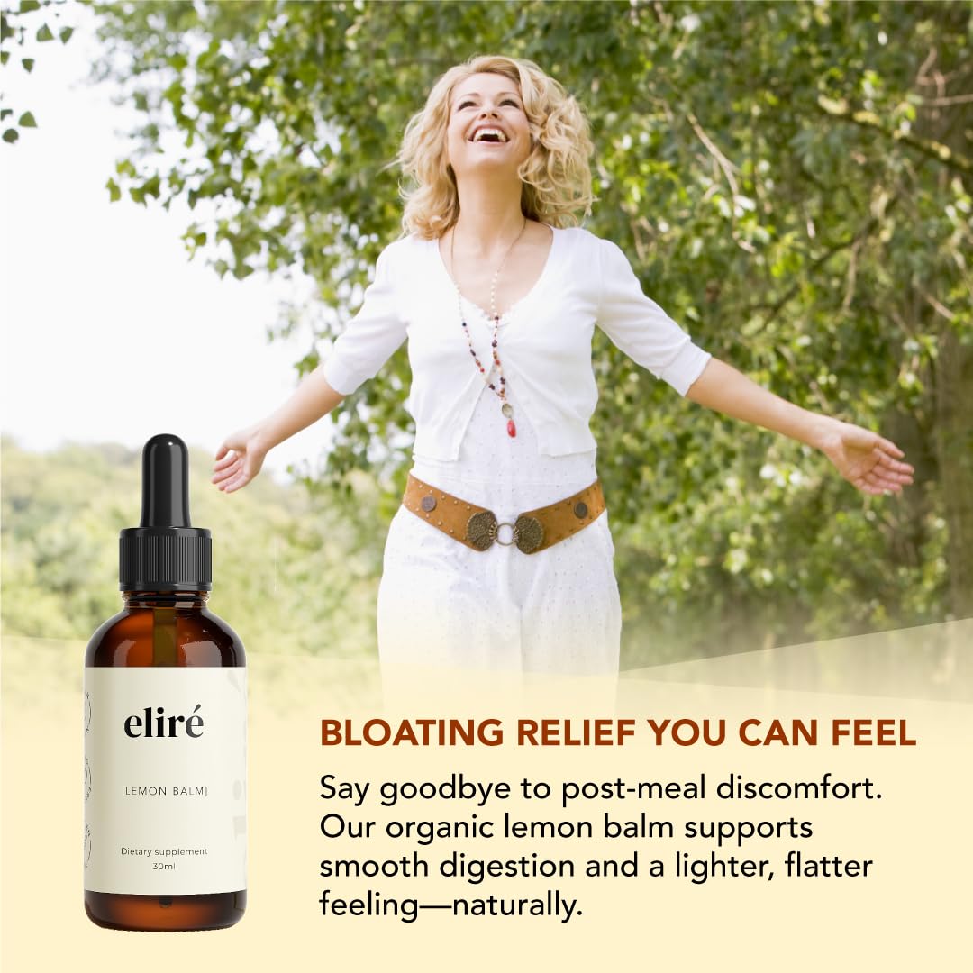 Eliré - Organic Lemon Balm Extract - Digestive Relief & Anti-Bloat Support - Alcohol-Free, Vegan, Non-GMO, Gluten-Free - 30ml