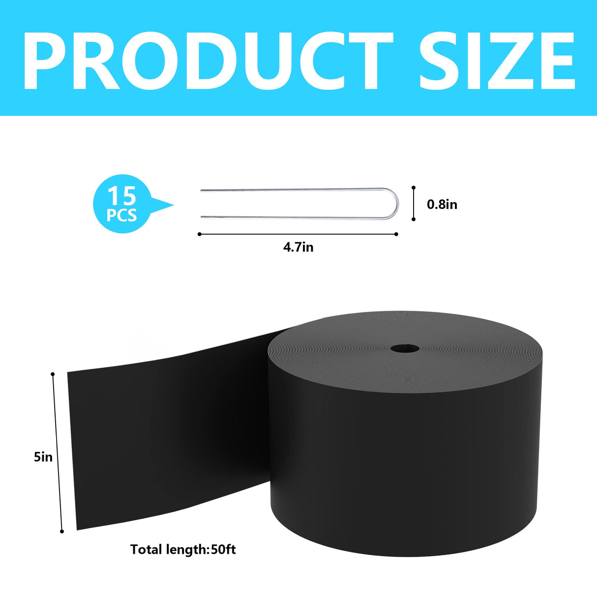 Watayo 50 FT Grass Barrier Landscape Edging Coil - 5 inch Depth Terrace Board Edging - Flexible Garden Bed Weed Barrier for Lawn Area Driveway Path Sidewalk
