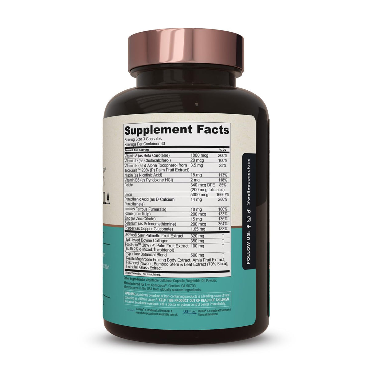 Hair La Vie Live Conscious Clinical Formula Hair Growth Vitamins for Women and Men w/Biotin 5000mcg, Collagen & Saw Palmetto (Pack of 1)