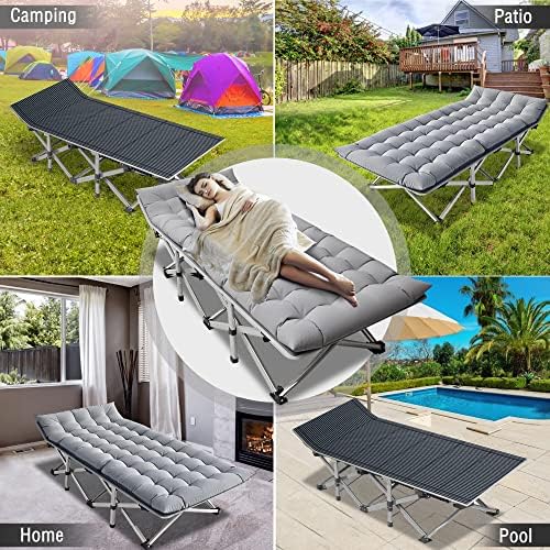 ABORON Folding Camping Cot W/Mat for Adults, Heavy Duty Outdoor Bed with Carry Bag,1200 D Layer Oxford Travel Camp Cots