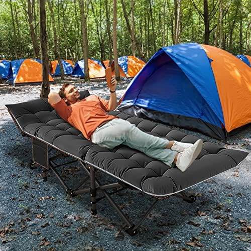ABORON 2 Pack Folding Camping Cot W/Mat for Adults, Heavy Duty Outdoor Bed with Carry Bag,1200 D Layer Oxford Travel Camp Cots