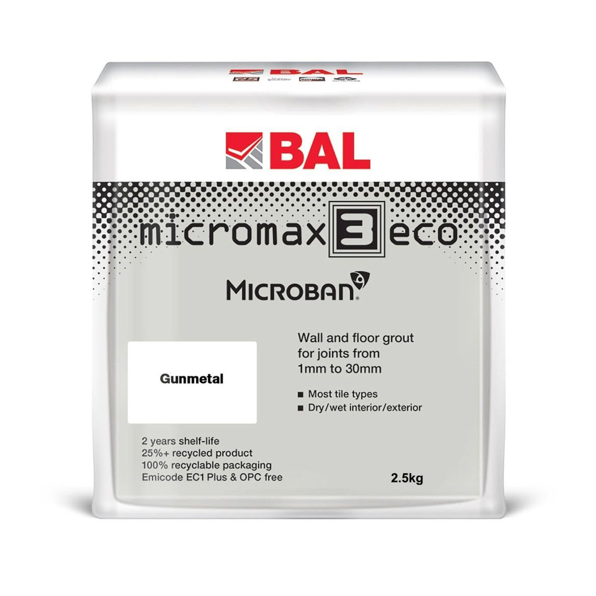 Bal Micromax3 Eco Grout Wall & Floor Grout, Rapid Set, Antimicrobial, Suitable For Interior & Exterior 2.5KG Bag - Gunmetal