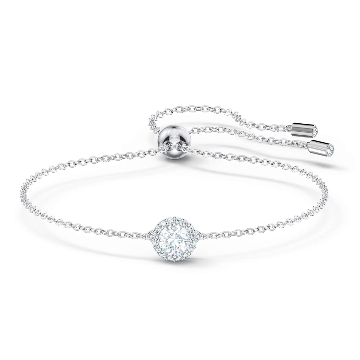 Swarovski Una Angelic Bracelet with Clear Crystals on a Rhodium Plated Chain with a Bolo Style Adjustable Closure