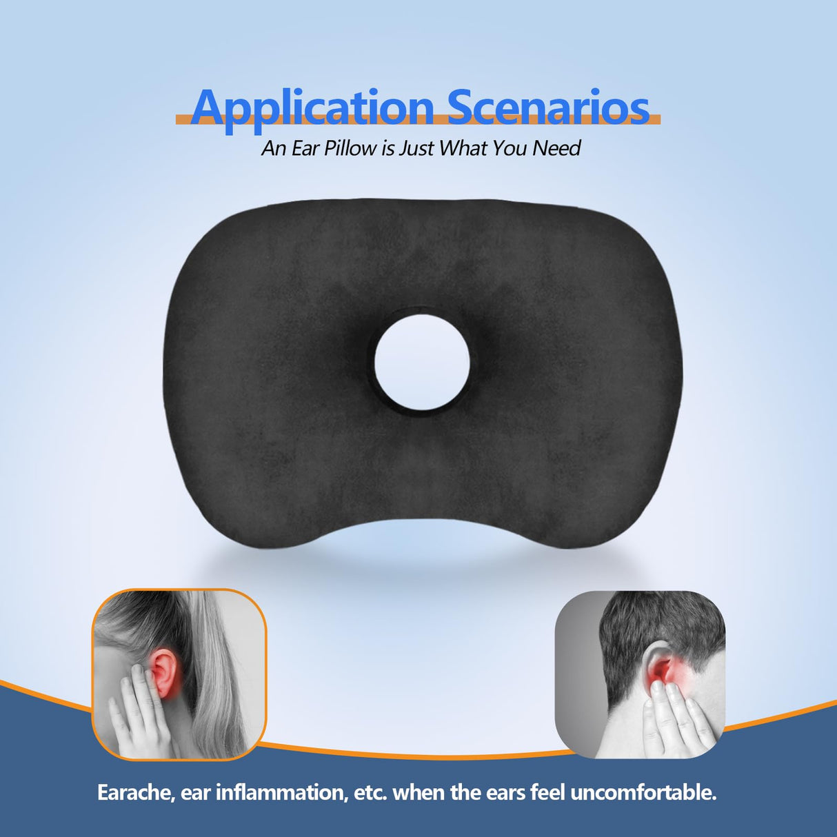 Ear Piercing Hole Pillows Side Sleeper Pillow with an Ear Hole for CNH Side Sleepers and Ear Inflammation Pressure Sores, Adjustable Cotton and Polyester Curved Side Pillow, Black Velvet