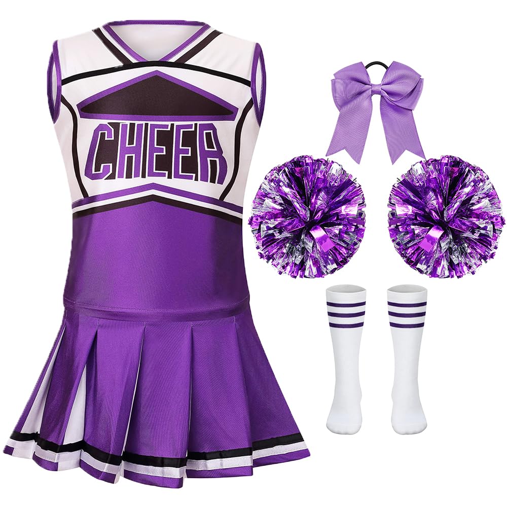 yolsun Cheerleader Costume Outfit for Girls Halloween Cosplay Christmas Gift for Kids (Purple,8-9 Years)