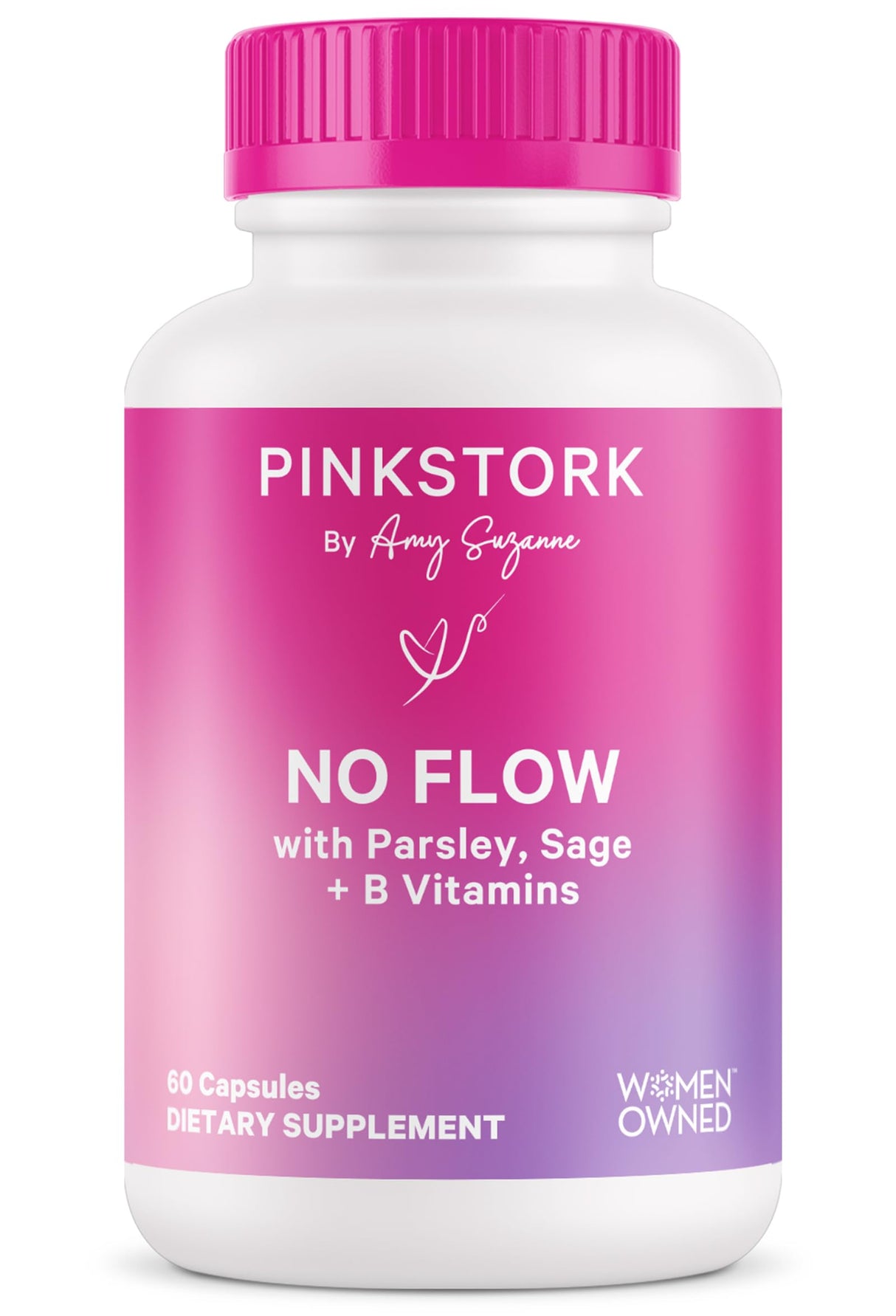 Pink Stork No Flow: Dry Up Breast Milk Supply with Sage, Parsley, and B Vitamins, Postpartum Essentials for Women to Stop Breastfeeding and Decrease Milk Production, 60 Capsules
