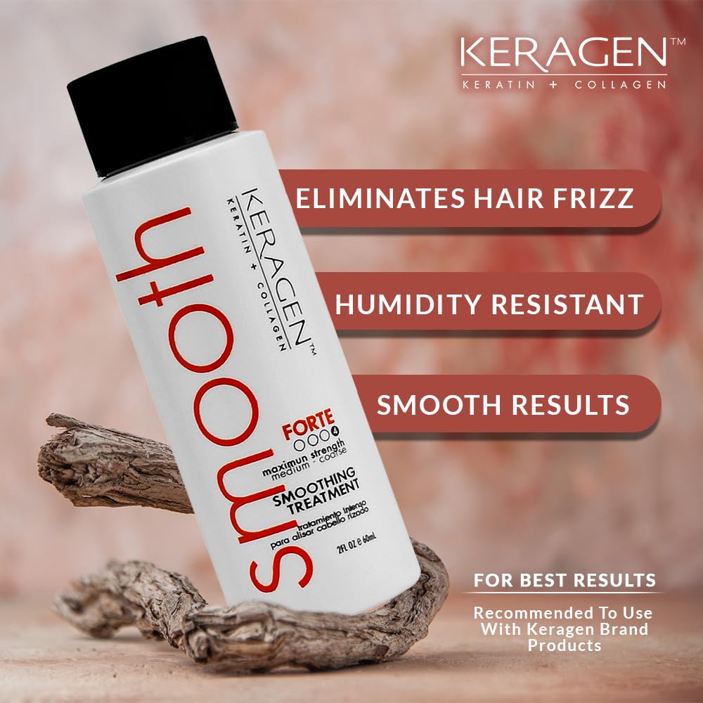 Keragen - Brazilian Keratin Smoothing Treatment, Blowout Straightening System for Dry and Damaged Hair - Forte, Sulfate Free - Eliminates Curls and Frizz, Medium to Coarse Hair (2 Oz)