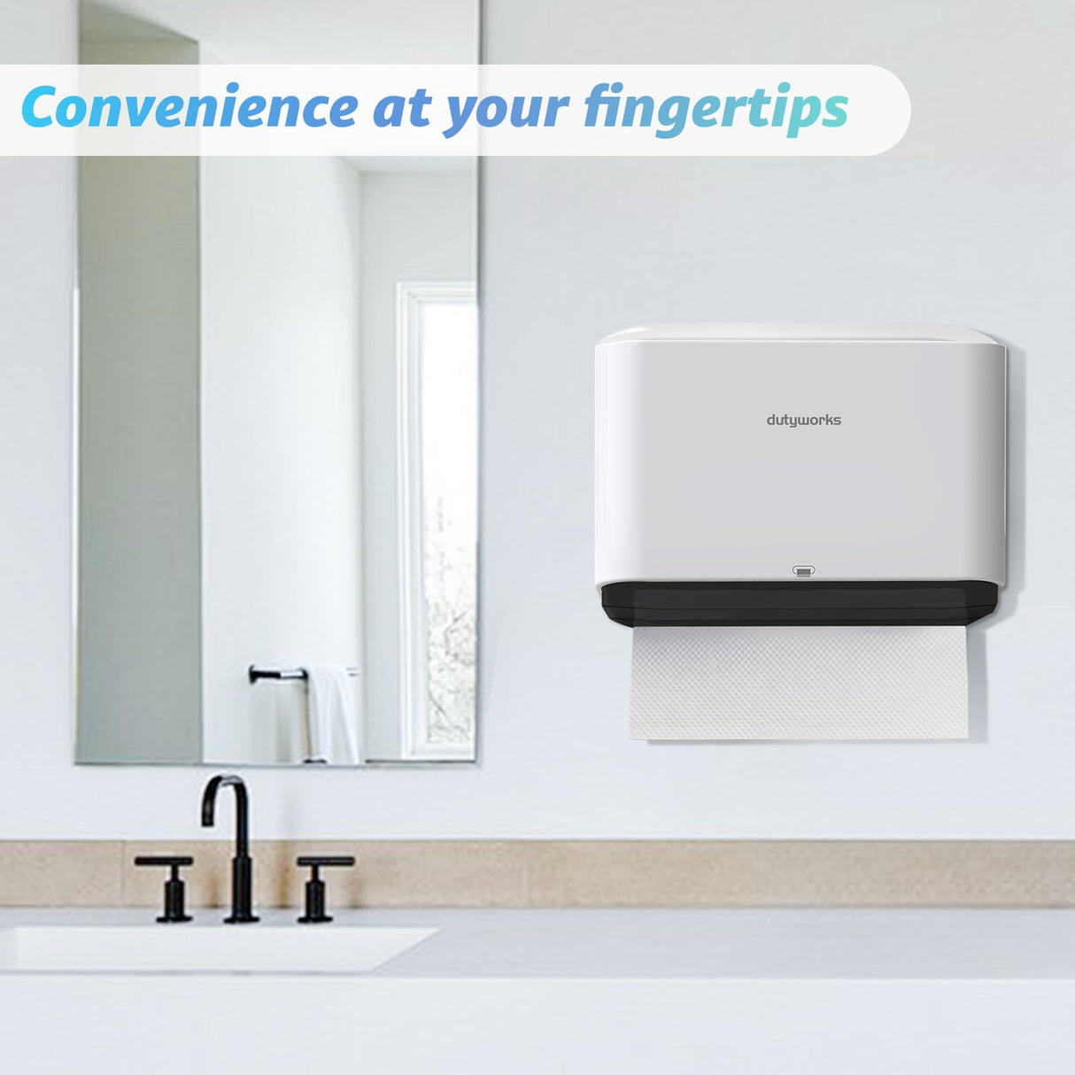 DUTYWORKS Paper Towel Dispenser Wall Mount, Multifold Paper Towel Holder Adhesive Hand Towel Dispenser for Bathroom Kitchen Commercial, White