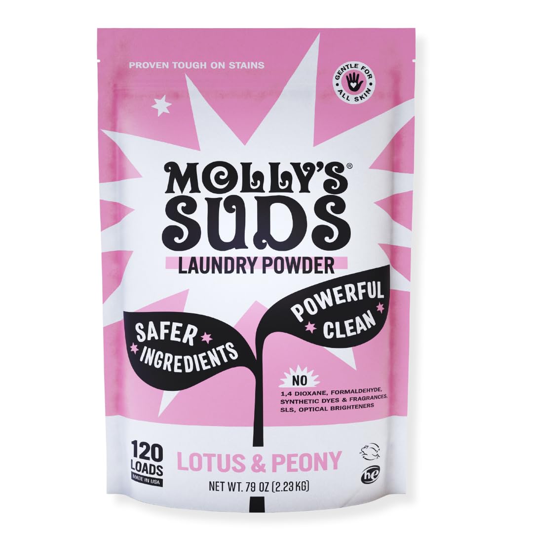 Molly's Suds Original Laundry Detergent Powder | Clean Laundry Detergent Powder for Sensitive Skin | Simple, Effective Ingredients, Stain Fighting | 120 Loads (Lotus & Peony)