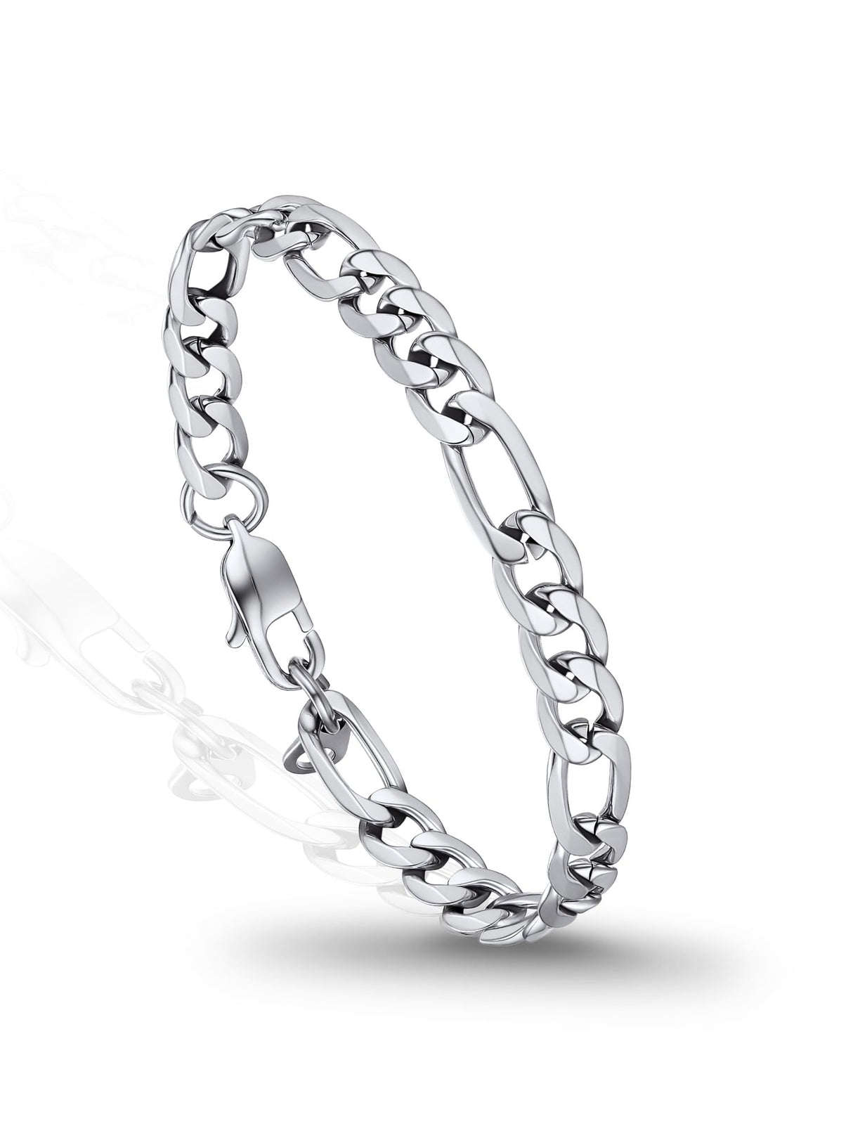PROSTEEL Stainless Steel Figaro Link Chain Bracelet 6mm 7.5 Inch Men Jewelry