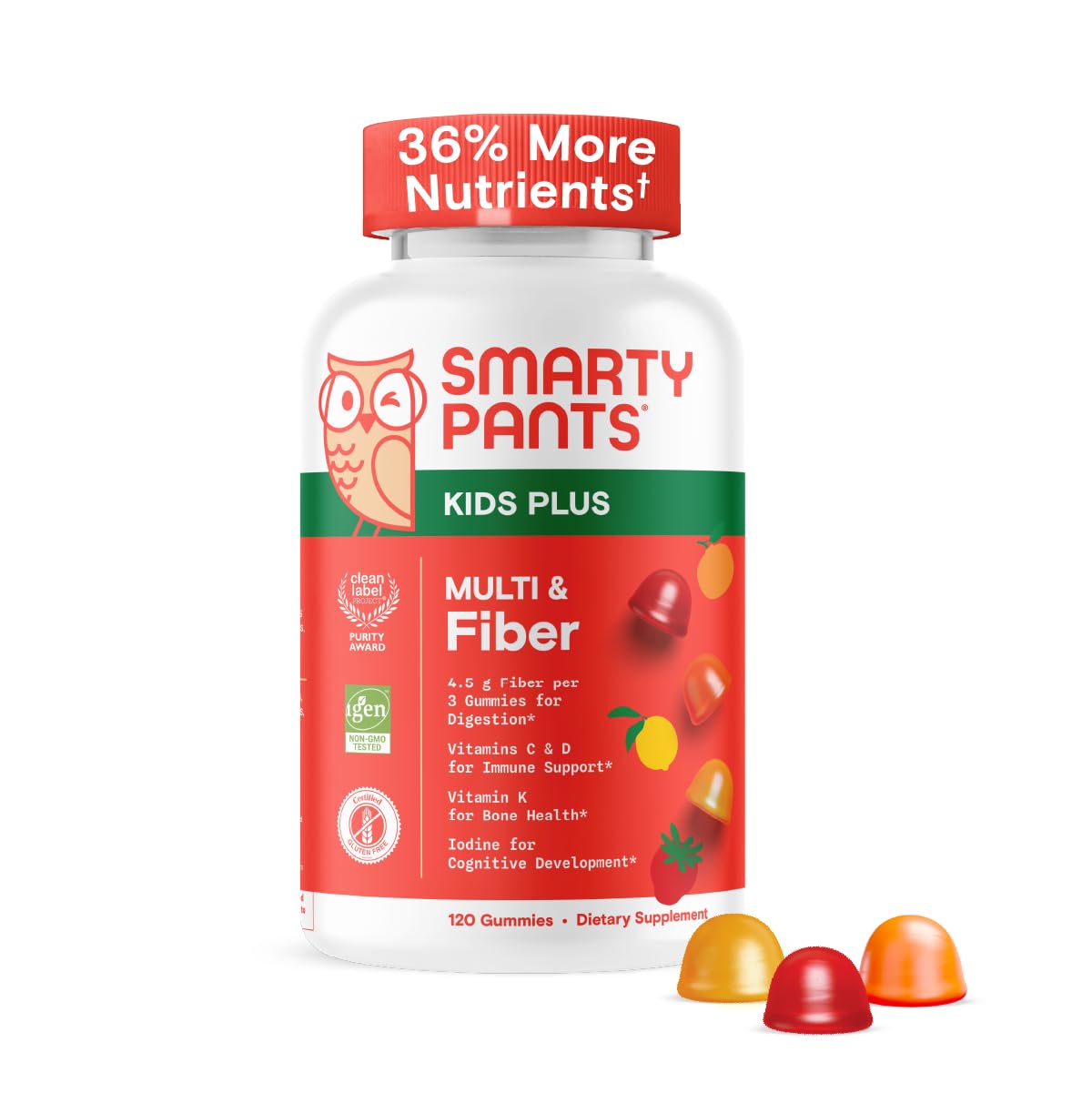 SmartyPants Kids Multivitamin & Fiber Gummies: Prebiotic Fiber to Support Kids Digestion with Vitamin D3, C, Vitamin B12, B6, A, Zinc, Biotin, Folate, Three Fruit Flavors, 120 Count (40 Day Supply)