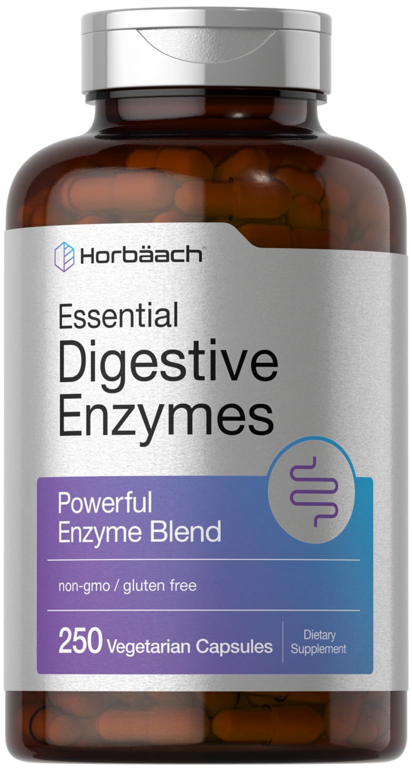 Horbäach Essential Digestive Enzymes | 250 Capsules | Powerful Enzyme Blend for Men & Women | Non-GMO & Gluten Free Supplement