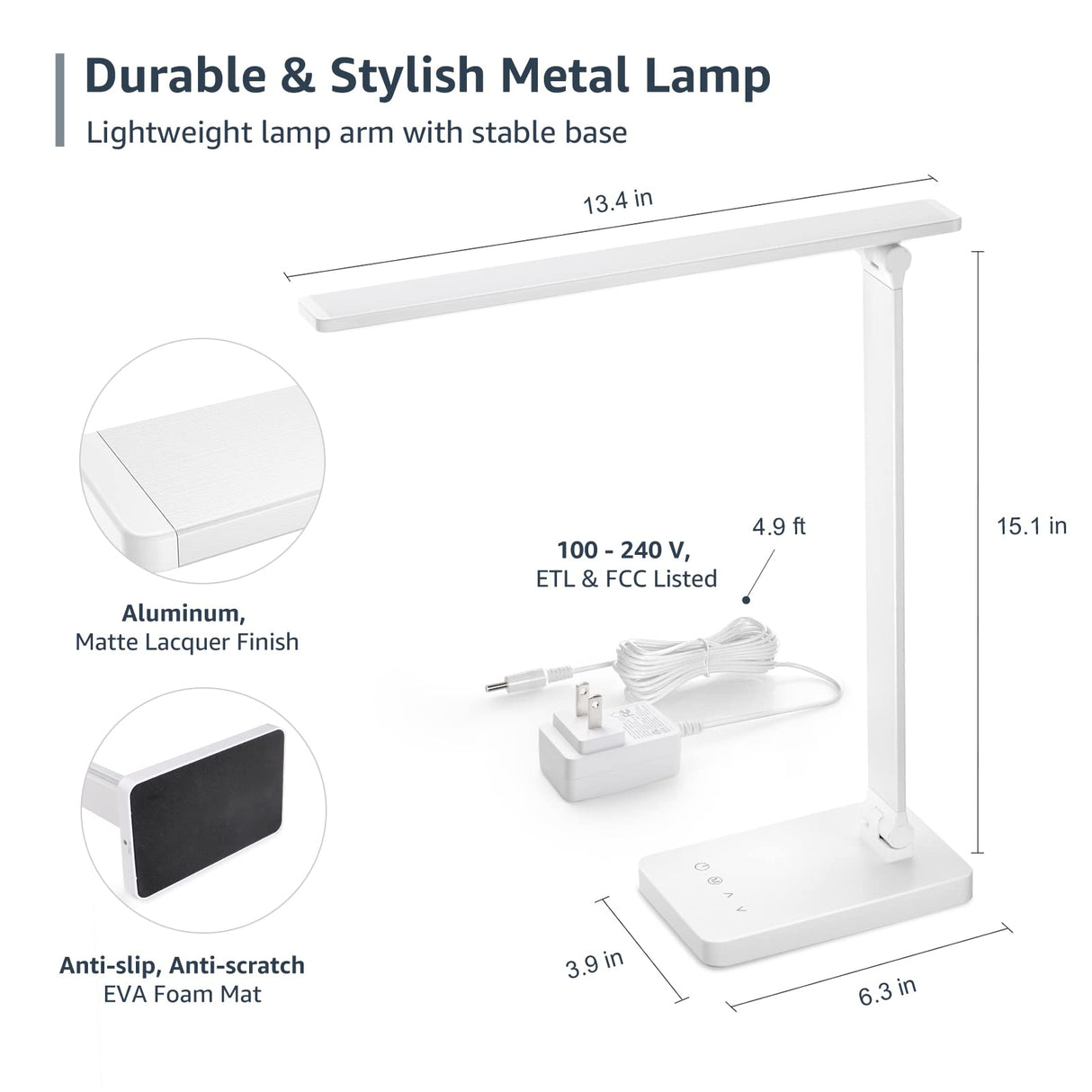 Lepro LED Desk Lamp, Metal Desk Light 9.5W 800lm, Forbes Vetted Best Task Lamp, 5 Color Modes 5 Brightness Level, Dimmable Home Office Desktop Lamp for Reading, Crafting, Sewing, Puzzle, Nail, White
