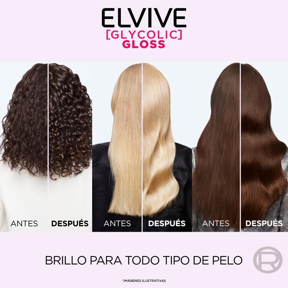 L'Oréal Paris Elvive Champú Glycolic Gloss, con Ácido Glicólico, 370 Ml, 1 unidad