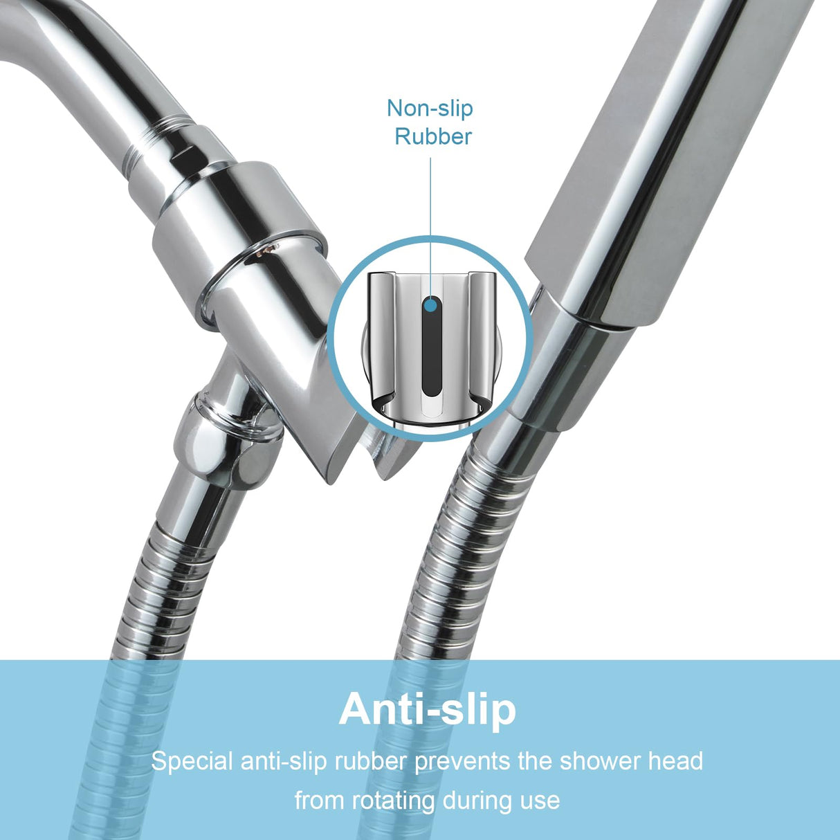 OFFO Shower Head Holder All Metal for Handheld Shower Head, Adjustable Shower Arm Mount with Solid Brass Pivot Ball, 1/2 in IPS Female Inlet and Male Outlet, Chrome
