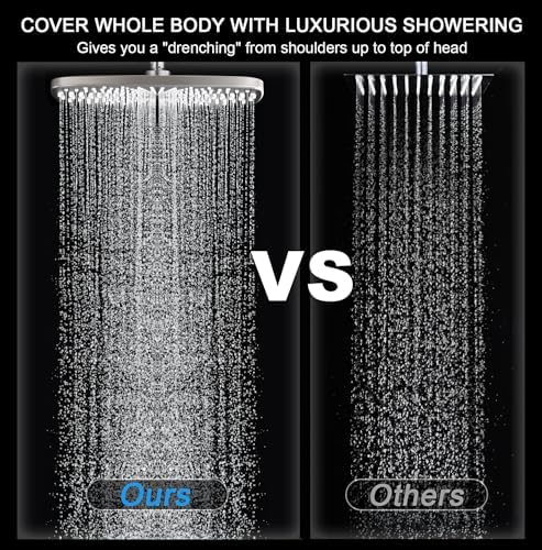 High Pressure Rain Shower Head: Upgrade Shower Heads with Handheld Spray Combo with Fixed Showerhead and 10 Sprays Handheld Shower Head, Detachable Showerheads Built-in Magnetic Docking and Power Jets