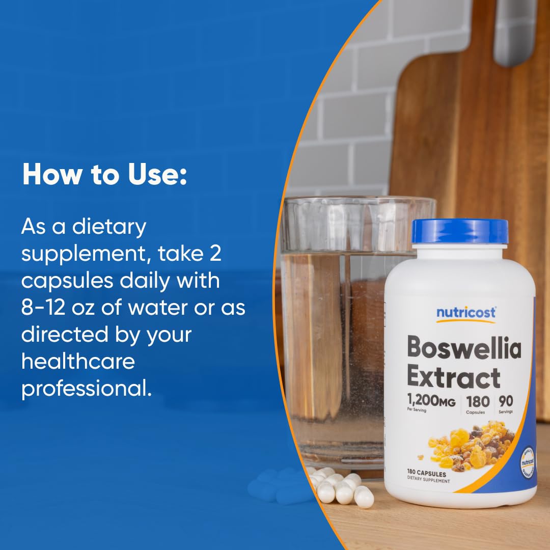 Nutricost Boswellia Extract Capsules (1,200 MG) (180 CAPS) - Gluten Free, Non-GMO, Vegan, 90 Servings