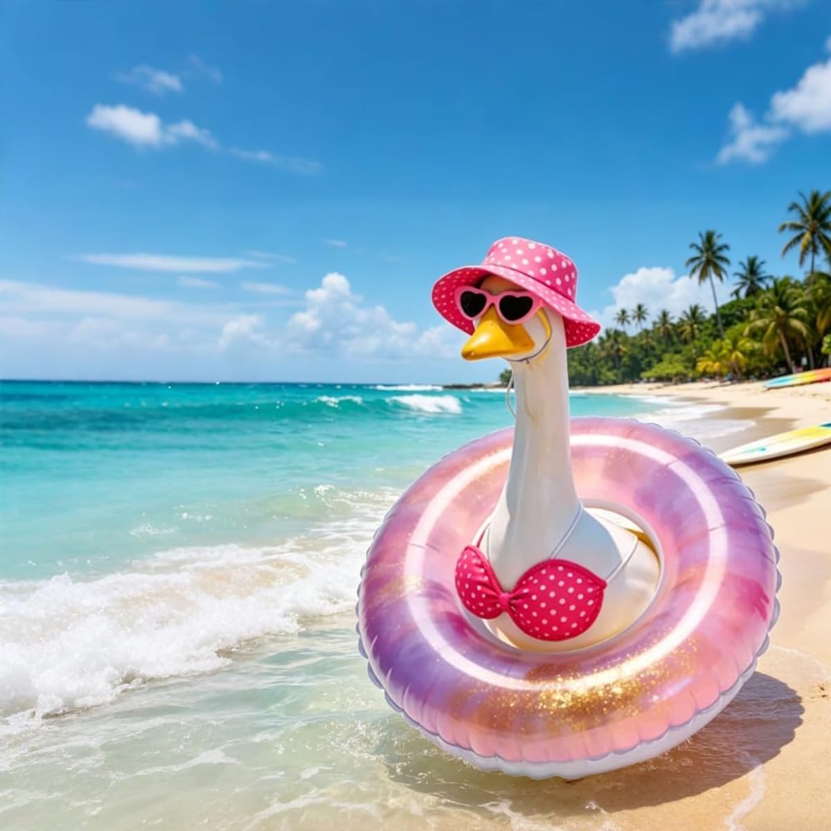 Shilkare Bikini Porch Goose Outfits,Porch Goose Summer Outfits Swimsuit with Hat Sunglasses & Swim Ring,Fit 23'' Lawn Goose Statue for Summer Outdoor Garden Lawn Yard Decor (Swimsuit-Pink)