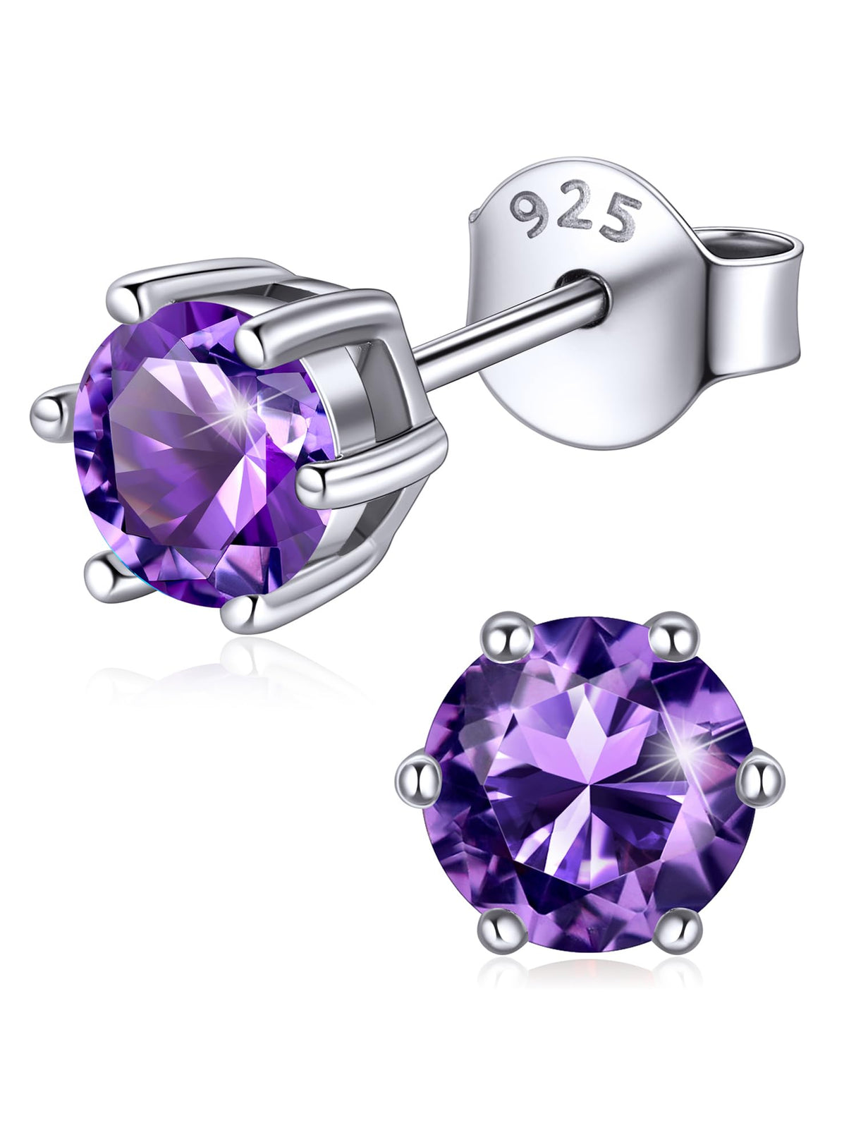 ChicSilver February Birthstone Earrings for Women 925 Sterling Silver Small Round Amethyst Stud Earrings Hypoallergenic