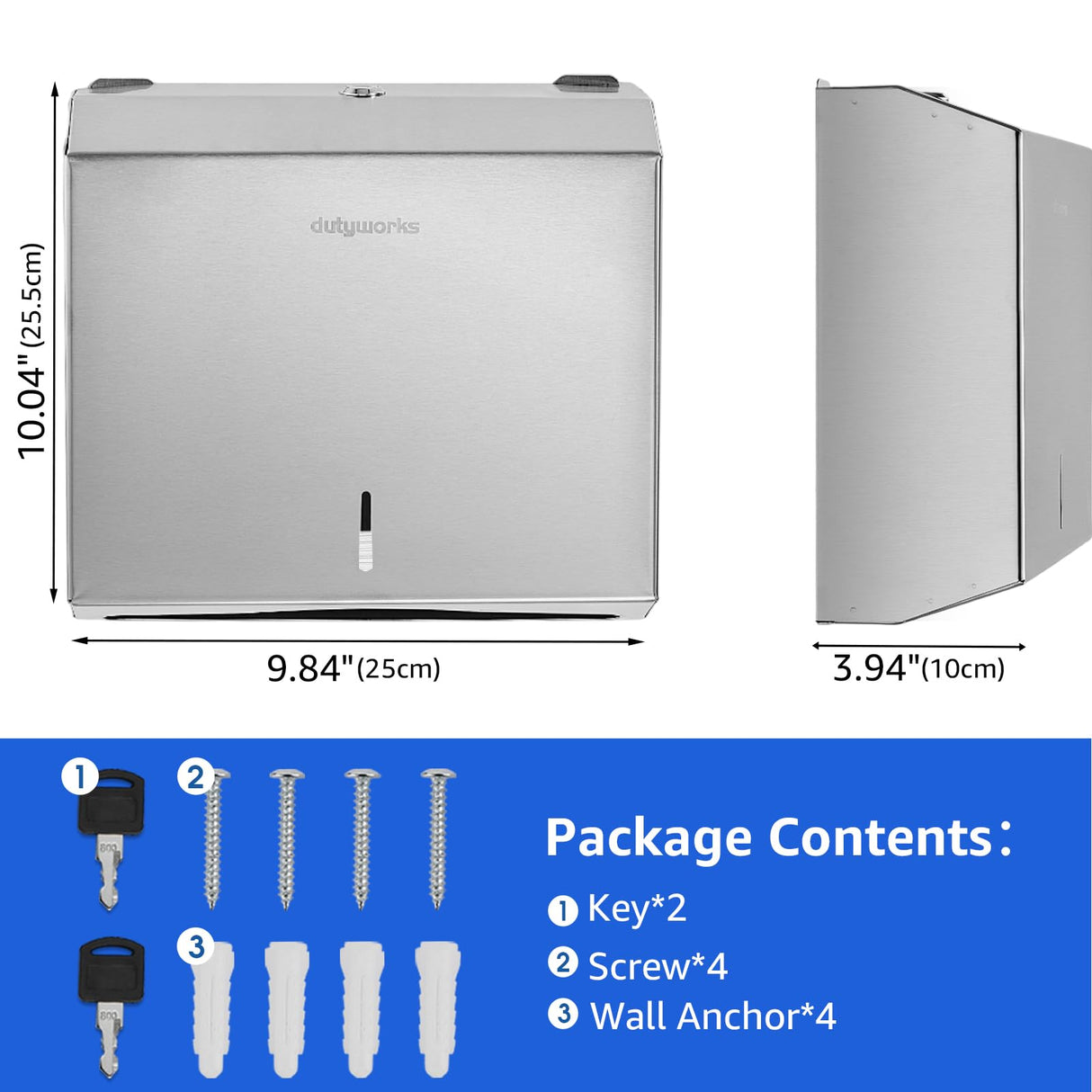 DUTYWORKS Commercial Paper Towel Dispenser Wall Mount, 304 Stainless Steel C-Fold Multifold Trifold Holder with Lock, Large Capacity Hand Towel Tissue Dispenser for Bathroom Kitchen Restaurant Office