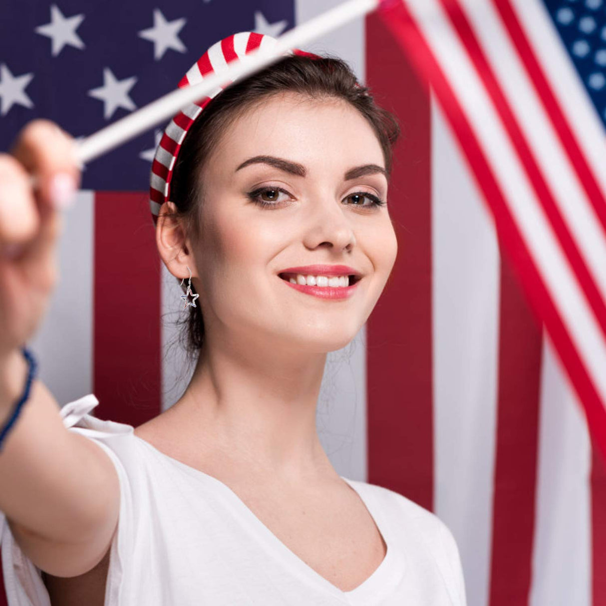 USA Flag Patriotic 925 Sterling Silver Star Earrings for Women