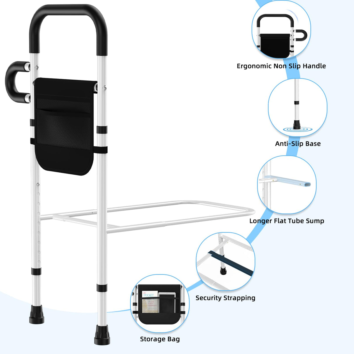 Bed Rails for Elderly Adults Safety - Adjustable Bed Assist Rails for Full Size Bed, Portable Bed Cane for Seniors with Storage Pocket, Hold up to 300 Lbs, Easy Setup, Bedside Safety and Stability