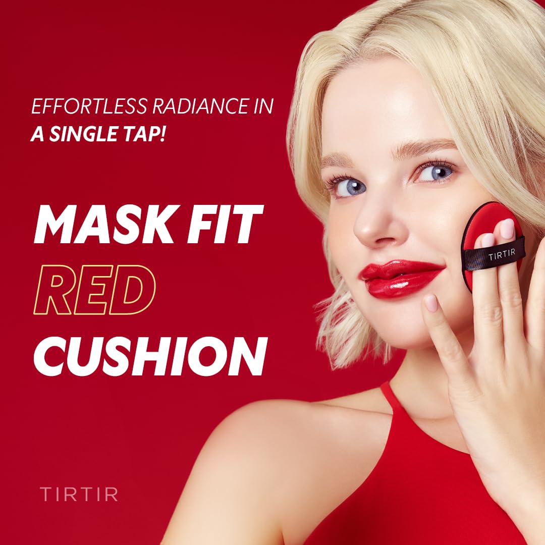 TIRTIR Mask Fit Red Cushion Foundation | Full coverage, Weightless, Skin fit, Satin Glow Finish, Korean Makeup, beauty, Tattoo cover up, Buildable (#24N Latte, 0.63 Fl Oz)