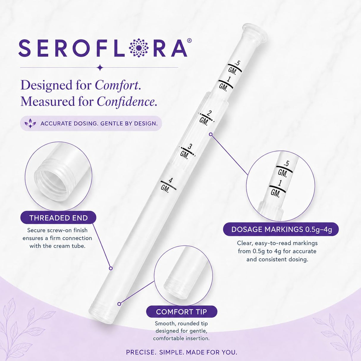 Seroflora Disposable Vaginal Cream Applicators - Fits Preseed, Premarin, Estrace, and Most OTC Gels, Lubricants, and Creams - Threaded End, Comfort Tip, and Dosage Markings (60 Pack) Made in USA.