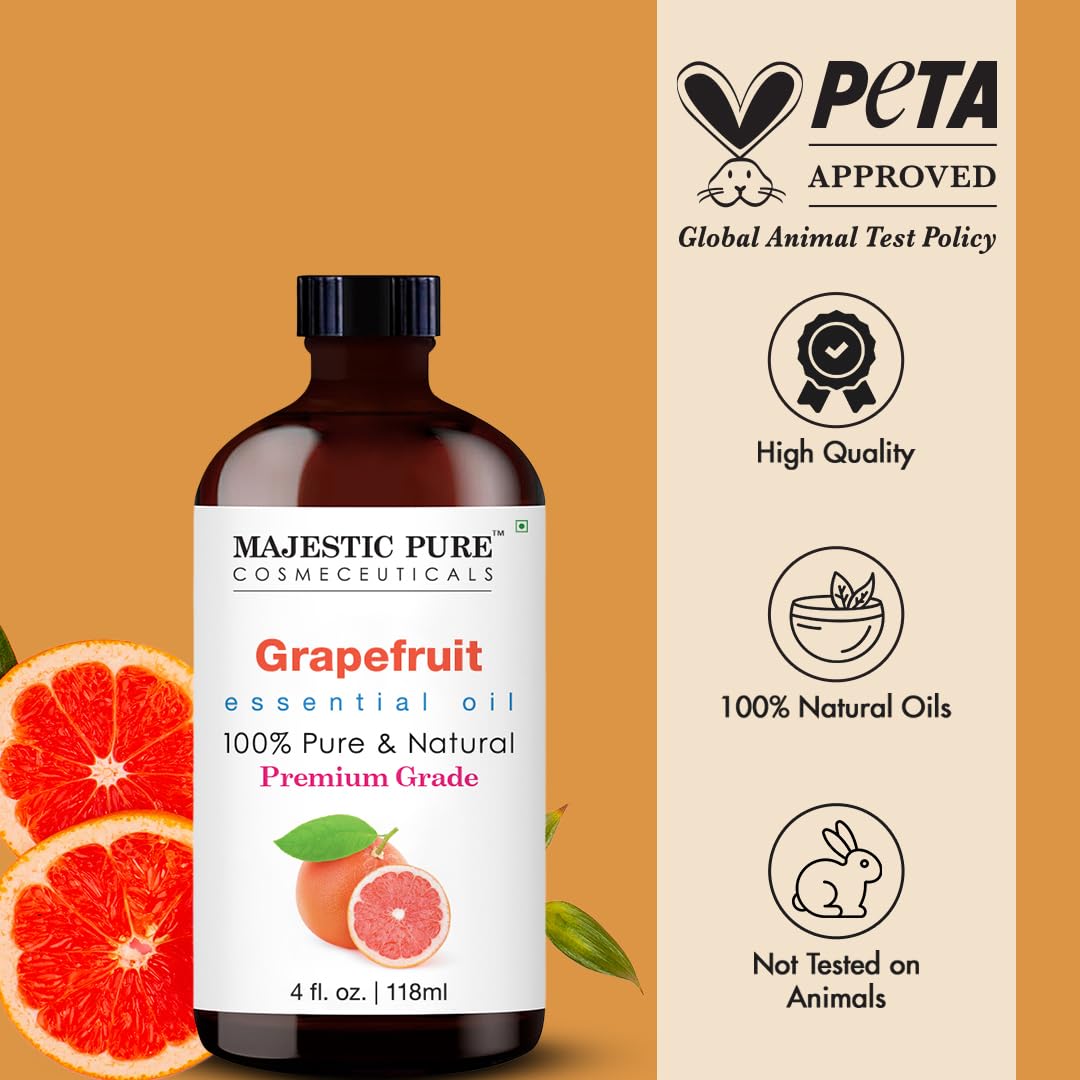 MAJESTIC PURE Grapefruit Essential Oil | 100% Pure and Natural Grapefruit Oil | Premium Grade Essential Oils for Hair Care, Home Diffusers, Skin, Aromatherapy, Massage and Humidifiers | 4 Fl Oz