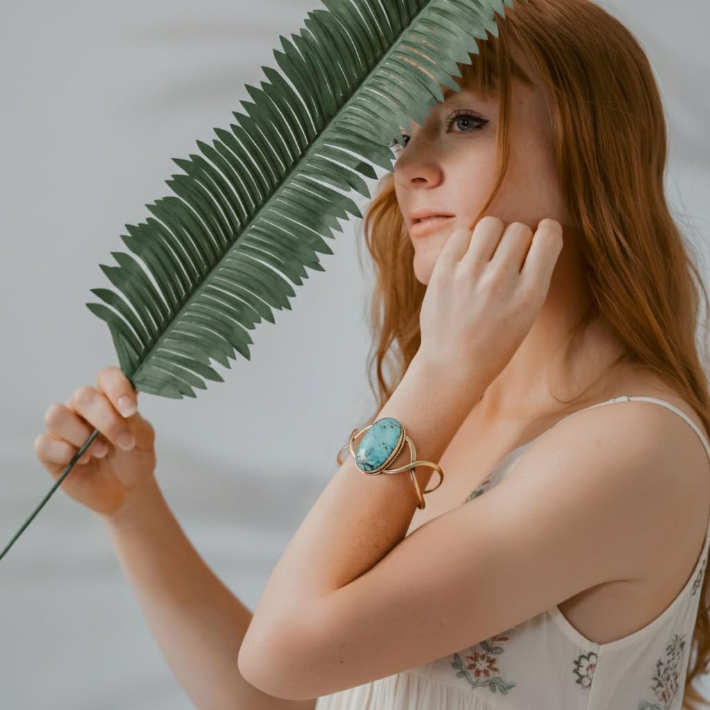 AYANA Turquoise Brass Bracelet | Stone of Healing & Protection | Throat Chakra | December Birthstone | Handcrafted with Ethically Sourced, Natural, Pure Gemstones