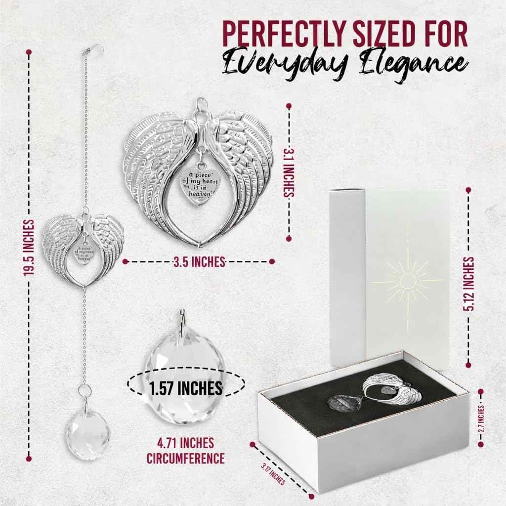 Memorial Suncatcher Sympathy Gift for Loss of Loved One, in Memory Bereavement Gift for Loss of Mom Dad Husband Wife Son Daughter Dog, Angel Wings Crystal Window Sun Catcher Remembrance Gift
