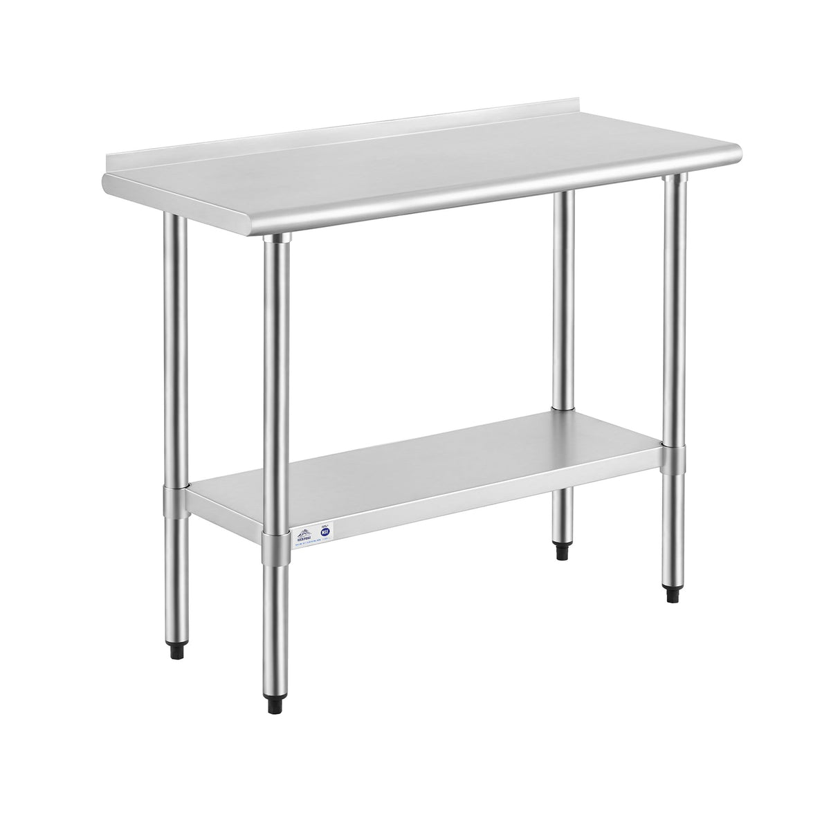 ROCKPOINT Stainless Steel Table for Prep & Work with Backsplash 18x36 Inches, NSF Metal Commercial Kitchen Heavy Duty Table with Adjustable Under Shelf and Table Foot for Restaurant, Home and Hotel