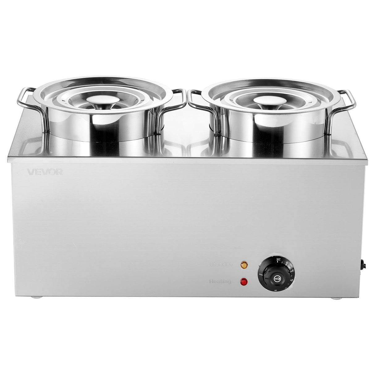 VEVOR Electric Soup Warmer, Two 6.34QT Stainless Steel Round Pot with 86~185°F Adjustable Temp, 1200W Commercial Bain Marie Compatible with Pans, Soup Station for Restaurant, Buffet