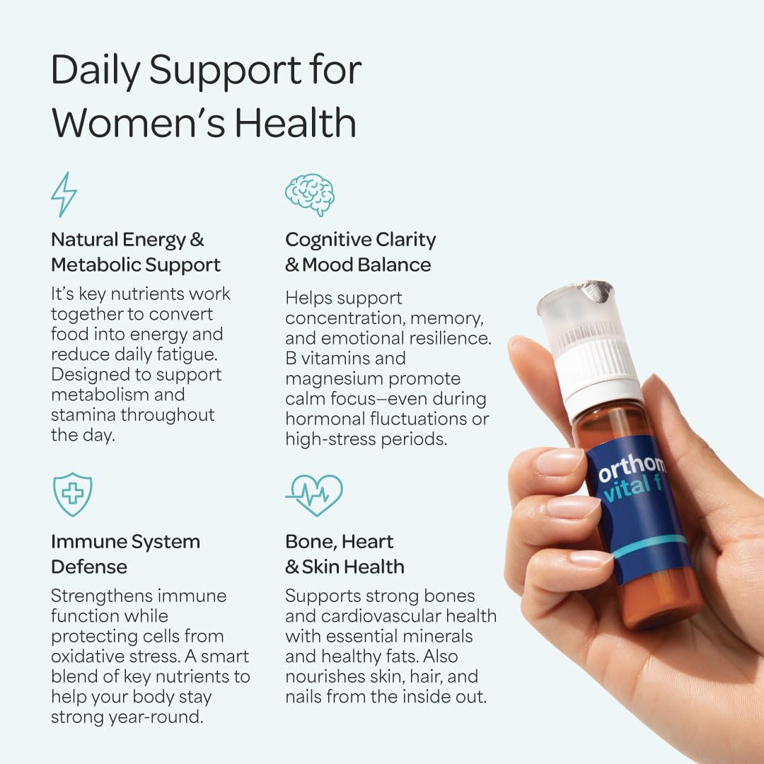 Orthomol Vital F Vial for Women, 30-Day Vitamin Supplement – Daily Energy, Fatigue Reduction & Vitality Support with Vitamins A, B, C, D, E, K, Omega-3 & Iodine