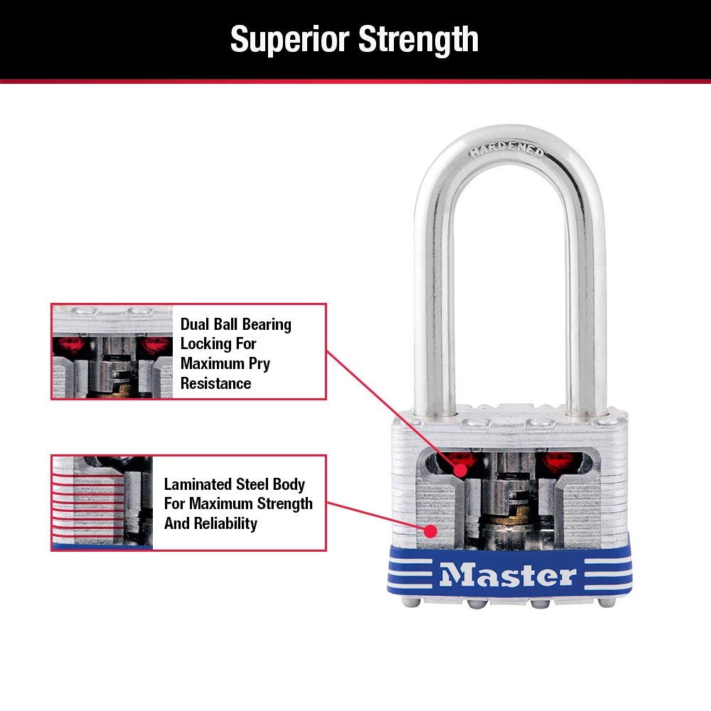 Master Lock 3TLF Laminated Steel Padlock with Key, 2 Pack Keyed-Alike