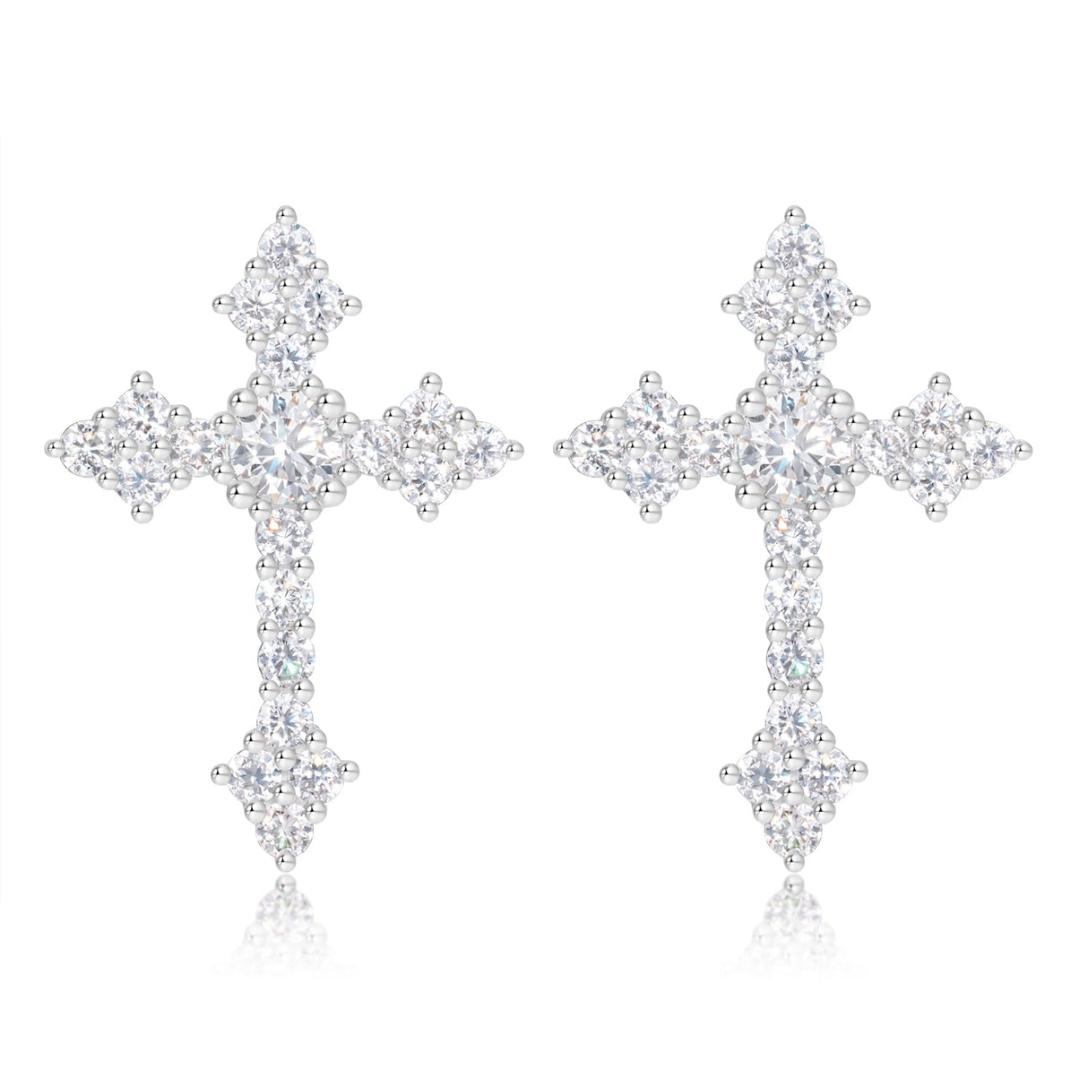 Moissanite Cross Earrings for Men Women, 0.5 Carats 18k Gold Plated Sterling Silver Cross Stud Eearrings D Color VVSI Moissanite Stud Earrings Crucifix Jewelry (Silver)