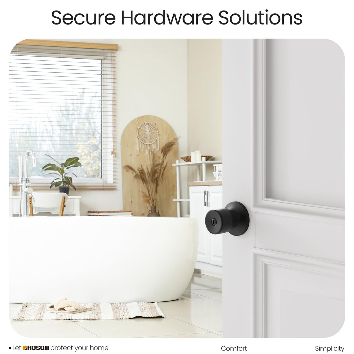 HOSOM Door Knobs Interior Privacy Door Knob Bedroom Bathroom Door knobs with Lock Keyless Doorknobs, Matte Black Door Handles, 10 Pack