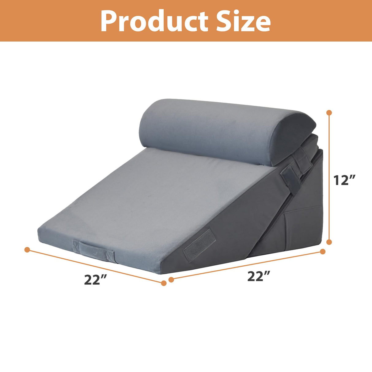 3PCS Wedge Pillow for Acid Reflux Relief, Adjustable Wedge Pillow Headboard, Bed Wedges Pillow for Back Pain Relief, Sleeping, Post Surgery, Back Support Pillows for Sitting Up, Snoring, Plush Grey