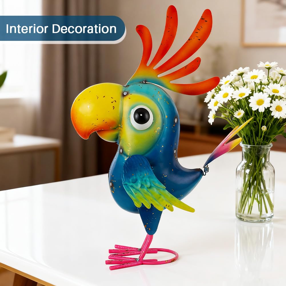ViteenLight Metal Parrot Statue Outdoor Garden Decor,15" Bird Decor Yard Statue Decorations Outdoor,Funny Parrot Sculpture for Patio, Lawn, Backyard
