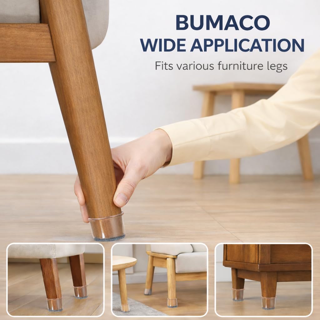 BUMACO Chair Leg Floor Protectors Square Chair Leg Protectors for Hardwood Floors Silicone Pads Covers to Protect Floors Clear-40 Pcs Square S Fit (3/4" ~ 1-1/16"