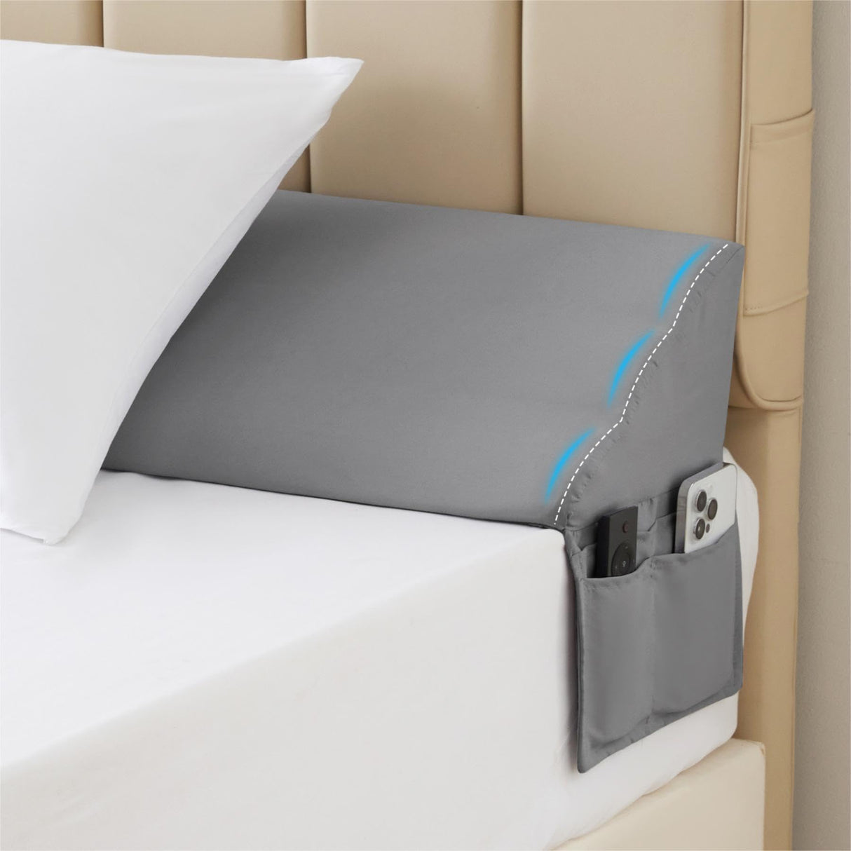 MEGCXIT Queen Bed Wedge Pillow for Headboard, Bed Gap Filler, Triangle Pillow Wedge for Headboard Gap, Bolster Pillows for Beds, Anti-Slip Mattress Wedge Gap Filler, 60"×10"×6", Grey