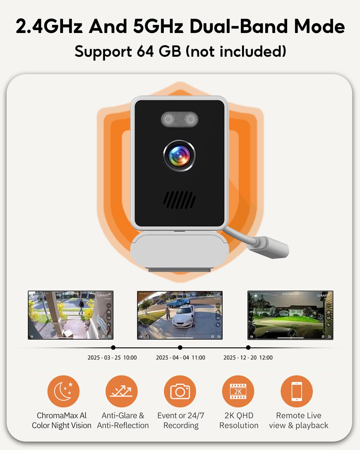 5MP 2K Window Camera,2.4GHz & WiFi Indoor Cameras for Home Security with Mounting Sticker Al Color Night Vision,Person & Motion Detection, (White)