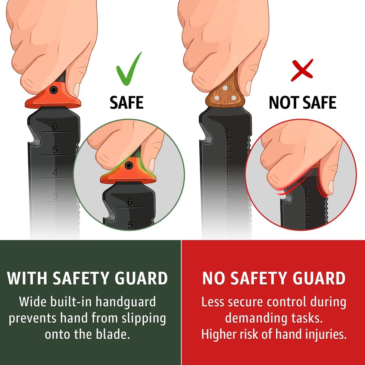 Hori Hori Garden Knife 7" with Sheath – Heavy Duty Stainless Steel Multi-Purpose Tool for Weeding, Digging & Planting, Serrated & Straight Full-Tang Blade, Non-Slip Rubber Handle with Safety Guard
