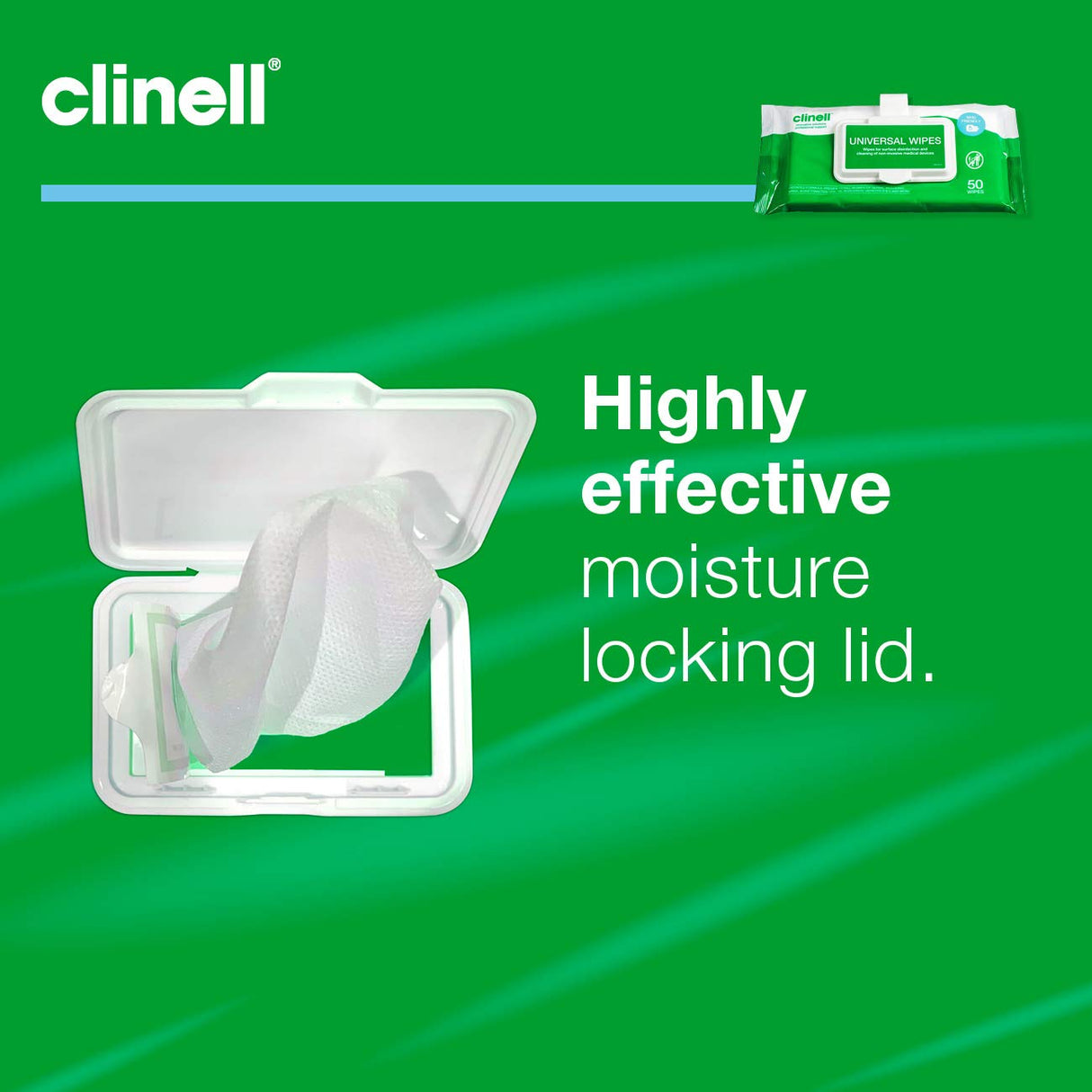 Clinell Universal Cleaning and Surface Disinfection- Multi Purpose - Kills 99.99% of Germs, Effective from 30 Seconds - 1 x Clip Pack of 50 Wipes