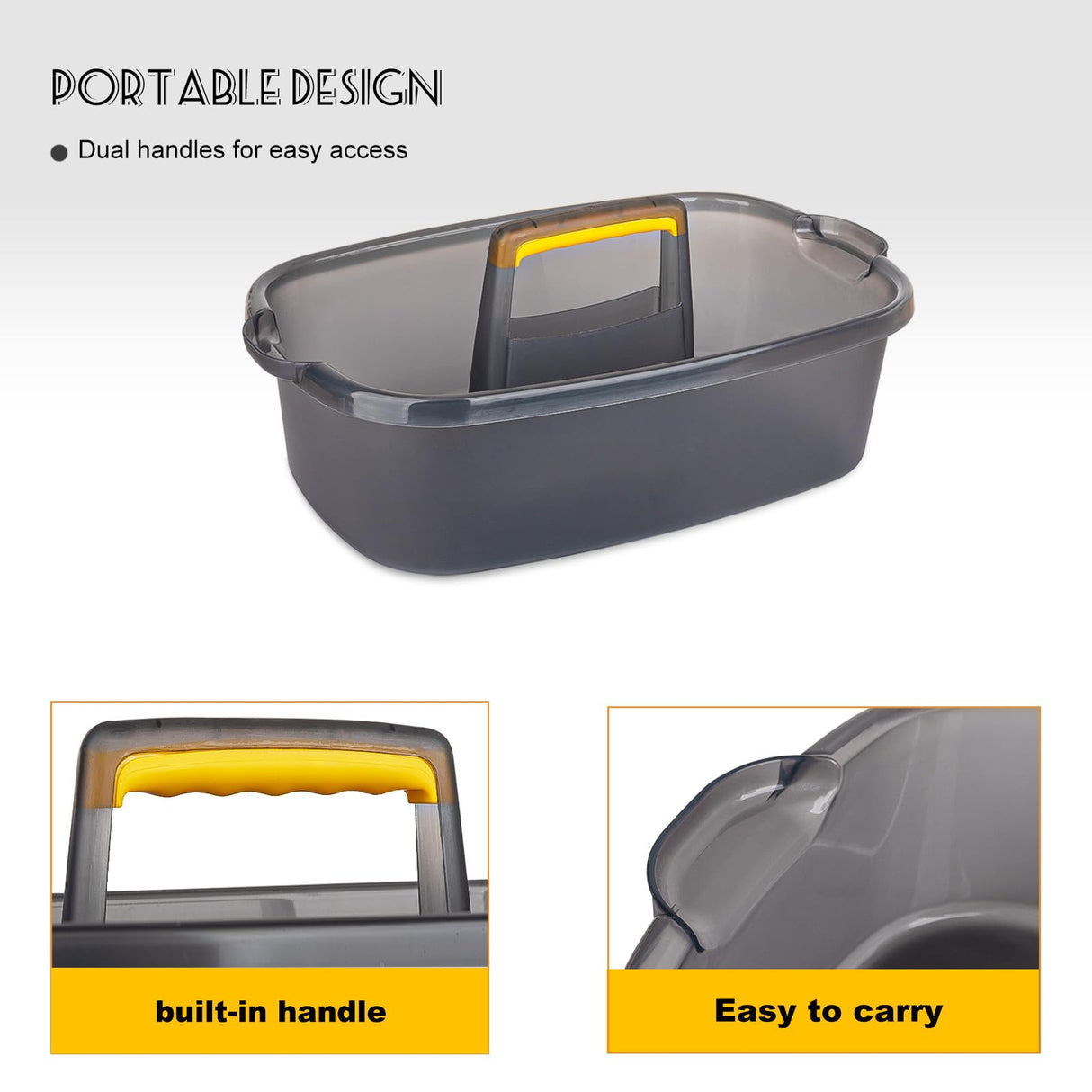 JiatuA Large Cleaning Supplies Caddy Portable Shower Basket Supply Organizer with Handle Plastic Bucket Tool Storage for Bathroom, Bedroom, Kitchen, College Dorm, Garden, Clear Grey 2 Pack